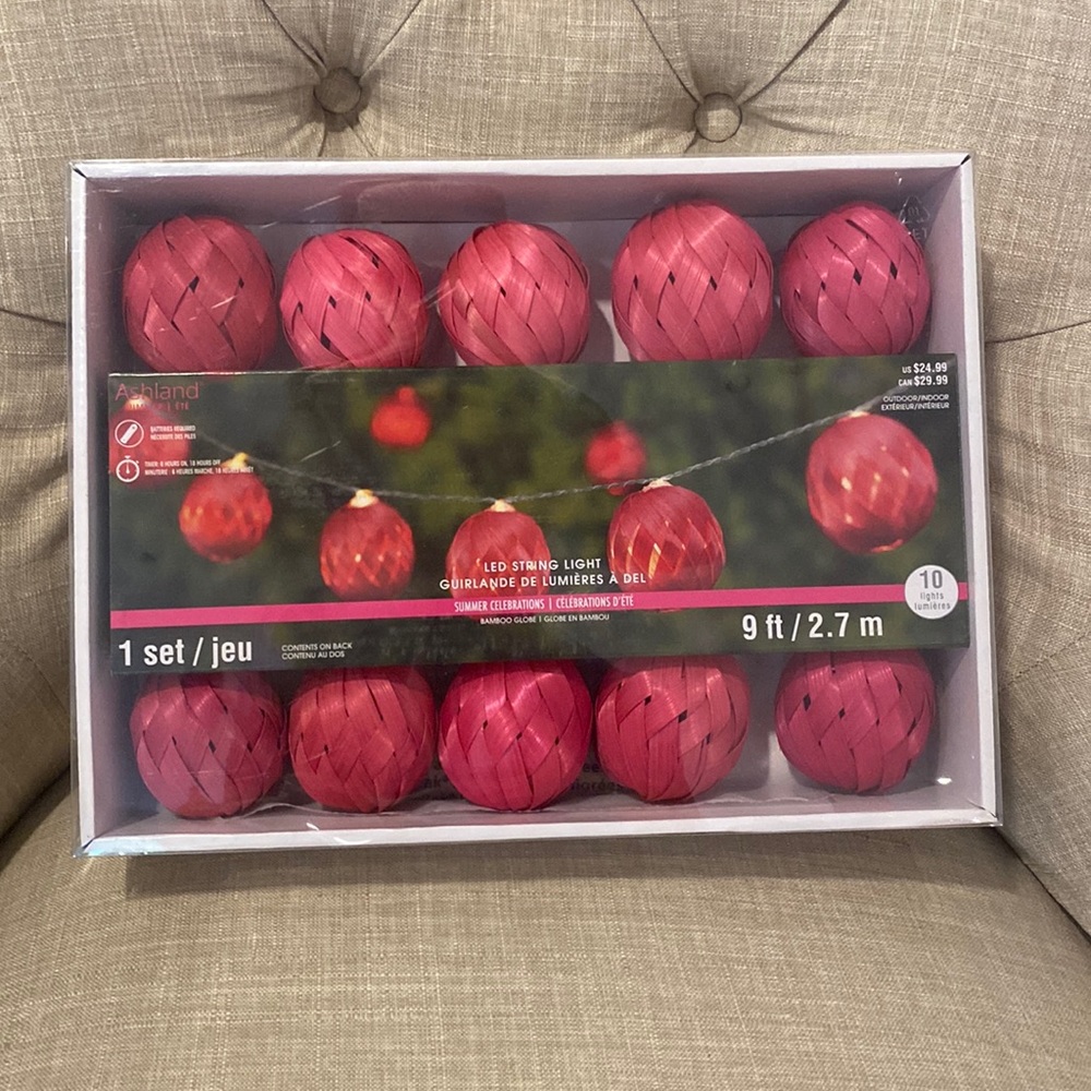 NWT LEF String Lights with Pink bamboo spheres by Ashland